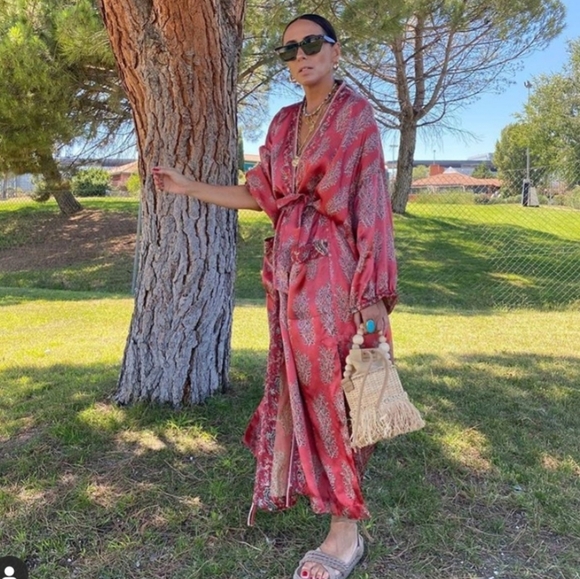 Zara Coral and Cream Kimono Robe - Picture 13 of 16